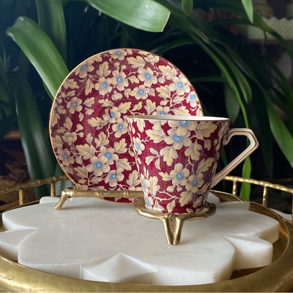 1930’s Brocade Chintz Lord Nelson Ware Demitasse English Teacup and Saucer Set